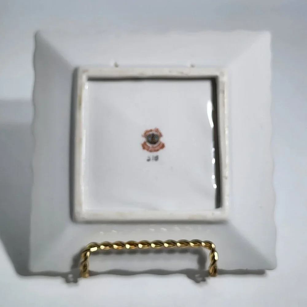 Lefton China Hand Painted Square Dish With Yellow Rose Design Gold Trim Vintage
